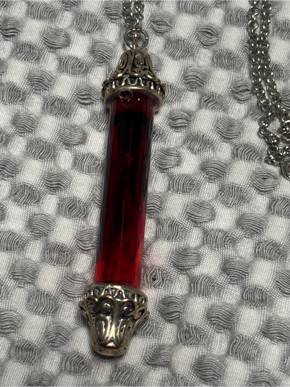 Fake Blood Vial on Silver Chain Necklace Halloween Fun Jewelry